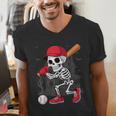 Baseball Skeleton Halloween Playing Men's V-Neck T-Shirt Baseball Skeleton Halloween Playing Men's V-Neck T-Shirt