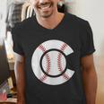 Baseball Sport Player Graphic Monogram Initial Letter C Men's V-Neck T-Shirt