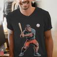 Bigfoot Playing Baseball Boys Kids Men Baseball Player Men's V-Neck T-Shirt Bigfoot Playing Baseball Boys Kids Men Baseball Player Men's V-Neck T-Shirt