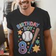Birthday Boy 8th Birthday Baseball Men's V-Neck T-Shirt Birthday Boy 8th Birthday Baseball Men's V-Neck T-Shirt