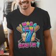 Blue Checkered I Was 6 Now I'm 7 Birthday Cake Baseball Drip Men's V-Neck T-Shirt Blue Checkered I Was 6 Now I'm 7 Birthday Cake Baseball Drip Men's V-Neck T-Shirt