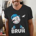 Boys Baseball Graphic Tee Teen Apparel Cute Meme Bruh Men's V-Neck T-Shirt