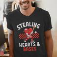 Boys Baseball Valentines Day Stealing Hearts Valentine Kids Men's V-Neck T-Shirt