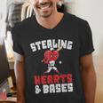 Boys Baseball Valentines Shirt Sterling Hearts Baseball Men's V-Neck T-Shirt