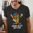 Boys Pizza Theme Baseball Home Hitter Men's V-Neck T-Shirt Boys Pizza Theme Baseball Home Hitter Men's V-Neck T-Shirt