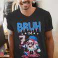 Bruh I'm 7 Baseball Ice Cream Drip It's My 7th Birthday Men's V-Neck T-Shirt