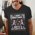 Christmas Baseball Bats Catcher Mitts Holiday Tee Men's V-Neck T-Shirt Christmas Baseball Bats Catcher Mitts Holiday Tee Men's V-Neck T-Shirt