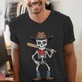 Cowboy Skeleton Baseball Halloween Graphic Men's V-Neck T-Shirt Cowboy Skeleton Baseball Halloween Graphic Men's V-Neck T-Shirt