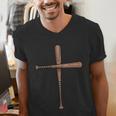 Cross Baseball Bats Christian Faith Sports Coach Pitcher Men's V-Neck T-Shirt Cross Baseball Bats Christian Faith Sports Coach Pitcher Men's V-Neck T-Shirt