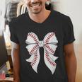 Cute Baseball Coquette Bow For Women Girls Baseball Mama Mom Men's V-Neck T-Shirt