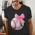 Cute Coquette Baseball Pink Bow Player & Fan Girls Men's V-Neck T-Shirt Cute Coquette Baseball Pink Bow Player & Fan Girls Men's V-Neck T-Shirt
