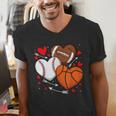 Cute Heart Baseball Basketball Football Valentine Boy Men Men's V-Neck T-Shirt