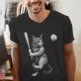 Cute Kitten Playing Baseball Hitter Bat Cool Baseball Cat Men's V-Neck T-Shirt Cute Kitten Playing Baseball Hitter Bat Cool Baseball Cat Men's V-Neck T-Shirt