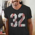 Distressed Baseball Number 32 Jersey Uniform Player Fan Men's V-Neck T-Shirt Distressed Baseball Number 32 Jersey Uniform Player Fan Men's V-Neck T-Shirt