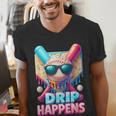Drip Happens Baseball Ice Cream Bat And Ball With Sunglasses Men's V-Neck T-Shirt Drip Happens Baseball Ice Cream Bat And Ball With Sunglasses Men's V-Neck T-Shirt
