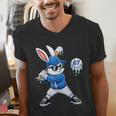 Dripping Drip Baseball Rabbit Bunny Easter Men Boy Kid Men's V-Neck T-Shirt
