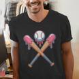 Dripping Pink Baseball Crossed Bats Summer Men's V-Neck T-Shirt Dripping Pink Baseball Crossed Bats Summer Men's V-Neck T-Shirt