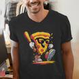 Drippy Pizza Baseball Slice Cartoon Sports Food Men's V-Neck T-Shirt