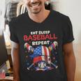 Eat Sleep Baseball Repeat Ice Cream Drip Crossed Bats Men's V-Neck T-Shirt Eat Sleep Baseball Repeat Ice Cream Drip Crossed Bats Men's V-Neck T-Shirt