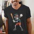 Halloween Skeleton Playing Baseball 67 Six Seven Meme Men's V-Neck T-Shirt Halloween Skeleton Playing Baseball 67 Six Seven Meme Men's V-Neck T-Shirt
