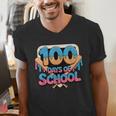 Happy 100 Days Of School Baseball Drip For Kids Teachers Men's V-Neck T-Shirt Happy 100 Days Of School Baseball Drip For Kids Teachers Men's V-Neck T-Shirt