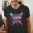Happy 100 Days Of School Baseball Drip Theme Party 100th Day Men's V-Neck T-Shirt Happy 100 Days Of School Baseball Drip Theme Party 100th Day Men's V-Neck T-Shirt