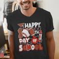 Happy 100 Days Of School Baseball Football PE Teacher Men's V-Neck T-Shirt Happy 100 Days Of School Baseball Football PE Teacher Men's V-Neck T-Shirt