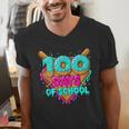 Happy 100 Days Of School Costume Baseball Drip Ice Cream Men's V-Neck T-Shirt Happy 100 Days Of School Costume Baseball Drip Ice Cream Men's V-Neck T-Shirt