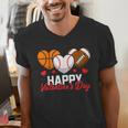 Happy Valentine’s Day Basketball Football Baseball Hearts Men's V-Neck T-Shirt Happy Valentine’s Day Basketball Football Baseball Hearts Men's V-Neck T-Shirt