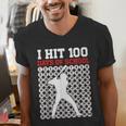 I Hit 100 Days Of School Baseball 100 Day Of School Men's V-Neck T-Shirt I Hit 100 Days Of School Baseball 100 Day Of School Men's V-Neck T-Shirt