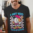 I Hit 100 Days Of School Baseball Ice Cream Drip Men's V-Neck T-Shirt I Hit 100 Days Of School Baseball Ice Cream Drip Men's V-Neck T-Shirt