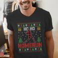 Ho Ho Homerun Xmas Sports Player Baseball Ugly Christmas Men's V-Neck T-Shirt