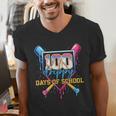 HUGvyn 100 Drippy Days Of School Baseball Ice Cream 100 Days Men's V-Neck T-Shirt HUGvyn 100 Drippy Days Of School Baseball Ice Cream 100 Days Men's V-Neck T-Shirt