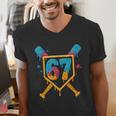 HUGvyn 67 Baseball Ice Cream Drip Six Seven Genz Alpha Slang Men's V-Neck T-Shirt