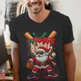 HUGvyn Santa Playing Baseball Ice Cream Drip Christmas Boys Men's V-Neck T-Shirt HUGvyn Santa Playing Baseball Ice Cream Drip Christmas Boys Men's V-Neck T-Shirt
