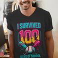 HUGvyn I Survived 100 Days Baseball Teacher Ice Cream Drip Men's V-Neck T-Shirt HUGvyn I Survived 100 Days Baseball Teacher Ice Cream Drip Men's V-Neck T-Shirt