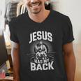 Jesus Has My Back Baseball Faith Motivation Tee Christian Men's V-Neck T-Shirt Jesus Has My Back Baseball Faith Motivation Tee Christian Men's V-Neck T-Shirt