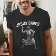 Jesus Saves Shirt Religious Christian Faith Baseball Men's V-Neck T-Shirt Jesus Saves Shirt Religious Christian Faith Baseball Men's V-Neck T-Shirt