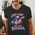 Just A Boy Who Loves Baseball Patriotic Drip For Youth Boys Men's V-Neck T-Shirt