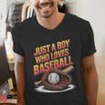 Just A Boy Who Loves Baseball Player Kids Men's V-Neck T-Shirt
