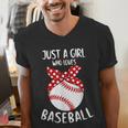 Just A Girl Who Loves Baseball Cute Retro Baseball Lover Men's V-Neck T-Shirt