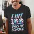 Kids 100 Days Of School 100th Day Baseball Ice Cream Drip Men's V-Neck T-Shirt