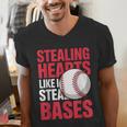 Kids Stealing Hearts Like I Steal Bases Cute Baseball Boys Men's V-Neck T-Shirt Kids Stealing Hearts Like I Steal Bases Cute Baseball Boys Men's V-Neck T-Shirt