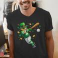 Leprechaun Play Baseball St Patrick's Day Men Kid Boys Men's V-Neck T-Shirt Leprechaun Play Baseball St Patrick's Day Men Kid Boys Men's V-Neck T-Shirt