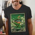 Leprechaun Playing Baseball Japanese Art St Patricks Day Men's V-Neck T-Shirt Leprechaun Playing Baseball Japanese Art St Patricks Day Men's V-Neck T-Shirt