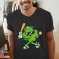 Lucky Shamrock Playing Baseball St Patrick's Kids Boys Men's V-Neck T-Shirt Lucky Shamrock Playing Baseball St Patrick's Kids Boys Men's V-Neck T-Shirt