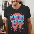 Mason 67 Costume Ice Cream Baseball Drip 6 7 Meme Six Seven Men's V-Neck T-Shirt Mason 67 Costume Ice Cream Baseball Drip 6 7 Meme Six Seven Men's V-Neck T-Shirt