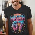 Mason 67 Meme Ice Cream Baseball Drip Men's V-Neck T-Shirt Mason 67 Meme Ice Cream Baseball Drip Men's V-Neck T-Shirt