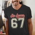Number 67 Meme Six Seven Baseball Style Kids Boy Teen Men's V-Neck T-Shirt Number 67 Meme Six Seven Baseball Style Kids Boy Teen Men's V-Neck T-Shirt