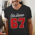 Number 67 Numbered Six Seven Baseball Jersey Style Team 67 Men's V-Neck T-Shirt Number 67 Numbered Six Seven Baseball Jersey Style Team 67 Men's V-Neck T-Shirt